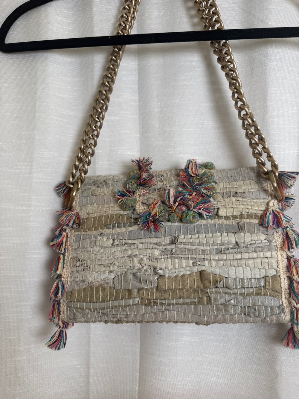 Kooreloo Woven Tassel Crossbody Bag Gray Multi Fringe Chain Designer Handbag - Picture 12 of 17